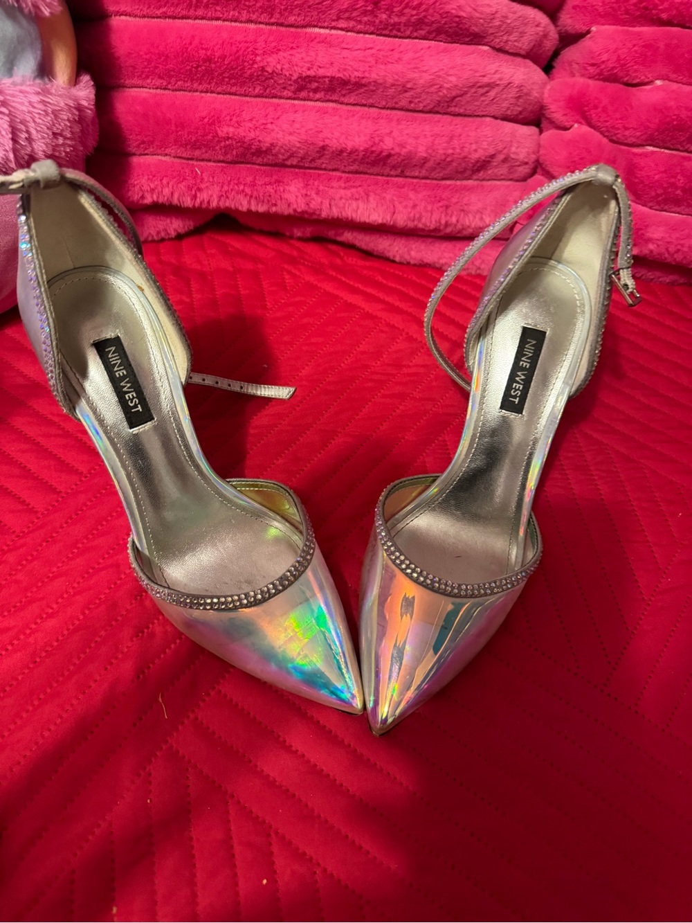 Nine West Iridescent Pointed-Toe Ankle-Strap Heels - Holographic